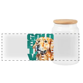 Golden Retriever Portrait - Panorama Keksdose mit Holzdeckel - Weiß - Vorne
