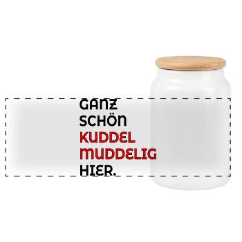 KUDDELMUDDELIG PLATTDEUTSCH SPRÜCHE - Panorama Keksdose mit Holzdeckel - Weiß - Vorne