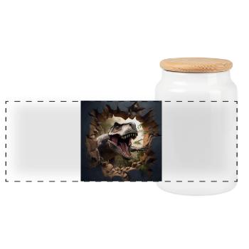 T-rex - Panoramic Cookie Jar with Wooden Lid - white - Front