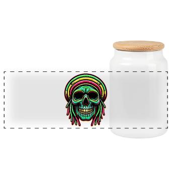 Reggae Crâne Décoration Figure Culture Rasta - Boîte à biscuits avec couvercle en bois - blanc - Devant