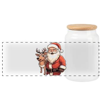 Le Père Noël avec des rennes - Boîte à biscuits avec couvercle en bois - blanc - Devant