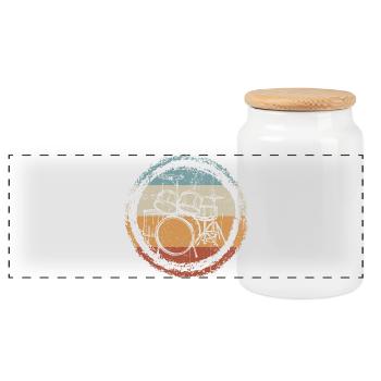 Retro Drum Circle Stamp - Panoramic Cookie Jar with Wooden Lid - white - Front