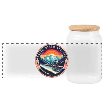 Passo dello Stelvio Alpine Power for Cyclists - Panoramic Cookie Jar with Wooden Lid - white - Front