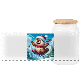 Marmotte Saut Ski Noël - Boîte à biscuits avec couvercle en bois - blanc - Devant