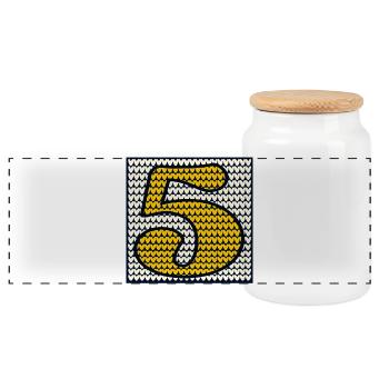 5th Children's Birthday - Winter Birthday Five - Panoramic Cookie Jar with Wooden Lid - white - Front