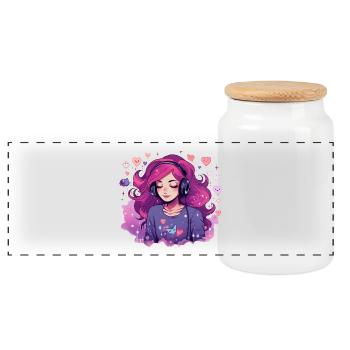 Verträumtes Gamer Girl Musik Headset Shirt - Panorama Keksdose mit Holzdeckel - Weiß - Vorne
