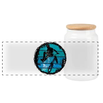 BMX Trick Silhouette - Panoramic Cookie Jar with Wooden Lid - white - Front