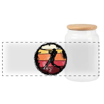 Silhouette de coucher de soleil de baseball - Boîte à biscuits avec couvercle en bois - blanc - Devant