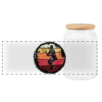 Silhouette de coucher de soleil de tennis rétro - Boîte à biscuits avec couvercle en bois - blanc - Devant