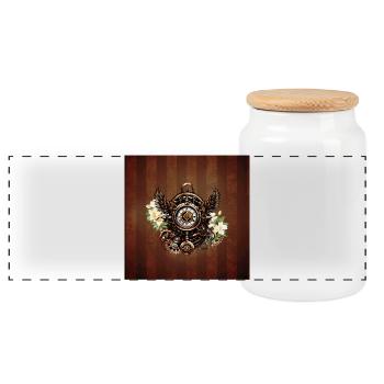 The Elegance of Steampunk Floral Magic - Panoramic Cookie Jar with Wooden Lid - white - Front