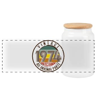 Jahrgang 1974 Retro Vintage 51. Geburtstag - Panorama Keksdose mit Holzdeckel - Weiß - Vorne