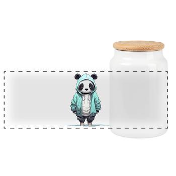 Cute Panda Hoodie Rap Style Streetwear Shirt - Panoramic Cookie Jar with Wooden Lid - white - Front