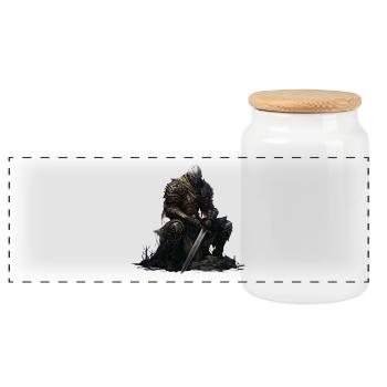 Warrior Armor Sword Campfire Fantasy Shirt - Panoramic Cookie Jar with Wooden Lid - white - Front
