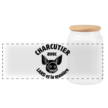 charcuterie, charcuterie, ham - Panoramic Cookie Jar with Wooden Lid - white - Front
