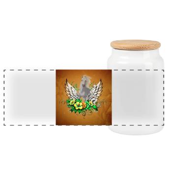 Welcome to the magical world of the White Unicorn - Panoramic Cookie Jar with Wooden Lid - white - Front