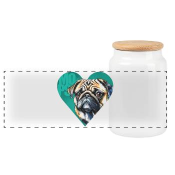 Mops Portrait - Panorama Keksdose mit Holzdeckel - Weiß - Vorne