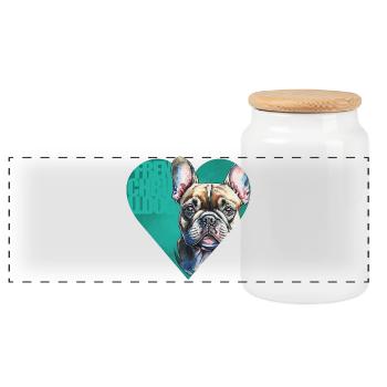 Französische Bulldogge Portrait - Panorama Keksdose mit Holzdeckel - Weiß - Vorne