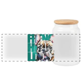Portrait de bouledogue français - Boîte à biscuits avec couvercle en bois - blanc - Devant