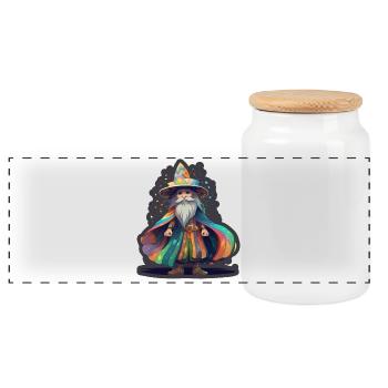 Farbenfroher Kleiner Magier Zaubern Fantasy Shirt - Panorama Keksdose mit Holzdeckel - Weiß - Vorne