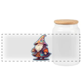 Nain avec un chapeau de magicien patchwork Camise fantastique - Boîte à biscuits avec couvercle en bois - blanc - Devant