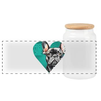 Französische Bulldogge Portrait - Panorama Keksdose mit Holzdeckel - Weiß - Vorne