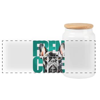 Portrait de bouledogue français - Boîte à biscuits avec couvercle en bois - blanc - Devant
