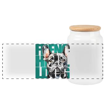 Portrait de bouledogue français - Boîte à biscuits avec couvercle en bois - blanc - Devant
