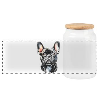 Portrait de bouledogue français - Boîte à biscuits avec couvercle en bois - blanc - Devant