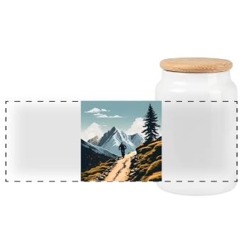 Mountain bikers, mountains, cool outdoor sports, wilderness - Panoramic Cookie Jar with Wooden Lid - white - Front