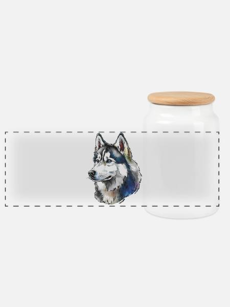 Sibirischer Husky Portrait - Panorama Keksdose mit Holzdeckel - Weiß