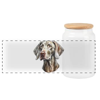 Weimaraner Portrait - Panorama Keksdose mit Holzdeckel - Weiß - Vorne