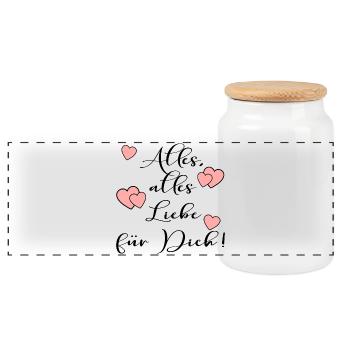 ALLES LIEBE SPRÜCHE - Panorama Keksdose mit Holzdeckel - Weiß - Vorne