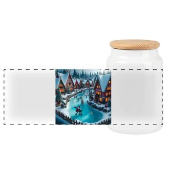 Skandinavisches Weihnachtsdorf - Panorama Keksdose mit Holzdeckel - Weiß - Vorne