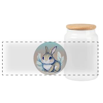 Watercolor Illustration Baby Bunny Cute Kids - Panoramic Cookie Jar with Wooden Lid - white - Front