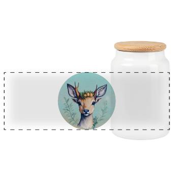 Cute Deer with Flower Crown - Panoramic Cookie Jar with Wooden Lid - white - Front