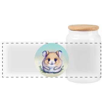 Niedlicher pastellfarbener Aquarellhamster - Panorama Keksdose mit Holzdeckel - Weiß - Vorne
