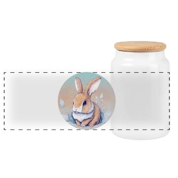 Pastel floral artistic bunny - Panoramic Cookie Jar with Wooden Lid - white - Front