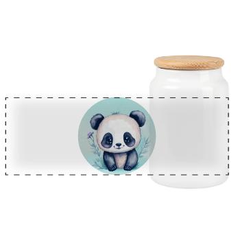 Panda mignon aquarelle nature - Boîte à biscuits avec couvercle en bois - blanc - Devant