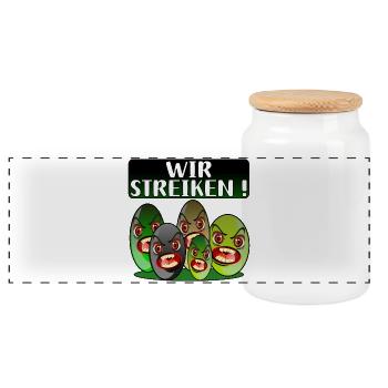 Streiken - Panorama Keksdose mit Holzdeckel - Weiß - Vorne