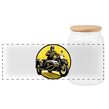 Sidecar driver in the sun - Panoramic Cookie Jar with Wooden Lid - white - Front