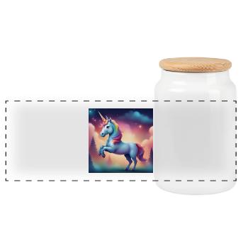 Unicorn, Fantastic Animal, Mythical Animal - Panoramic Cookie Jar with Wooden Lid - white - Front