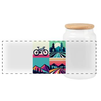 Retro Pop Cycle & Mountain Sunset - Panorama Keksdose mit Holzdeckel - Weiß - Vorne