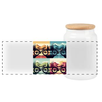 Quad Pop Art Bike Landscape - Panoramic Cookie Jar with Wooden Lid - white - Front