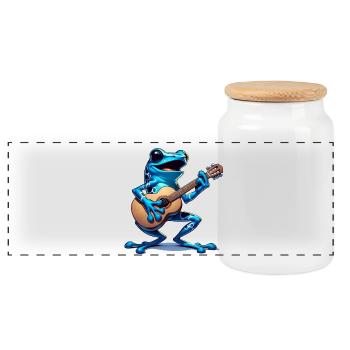 Pfeilgiftfrosch Frosch Gitarre - Panorama Keksdose mit Holzdeckel - Weiß - Vorne