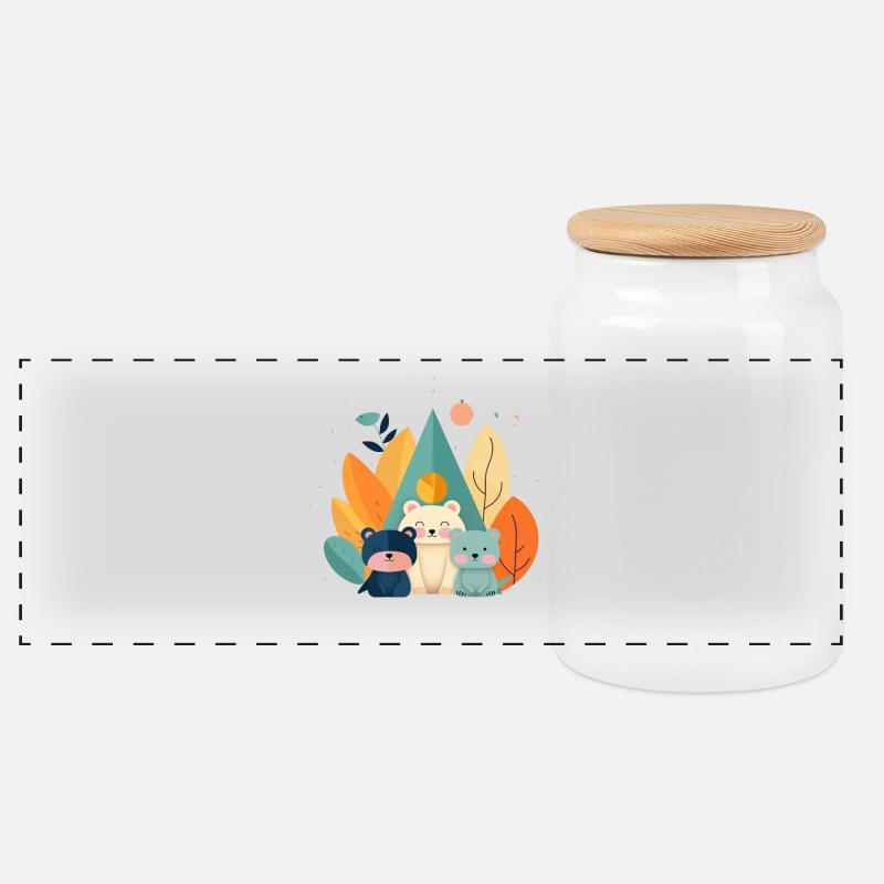 Niedliche Bären mit Herbstmotiven - Panorama Keksdose mit Holzdeckel - Weiß