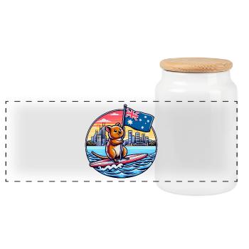 Quokka Surfing Australien Design - Panorama Keksdose mit Holzdeckel - Weiß - Vorne