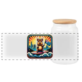 Quokka Australien Surfer Design - Panorama Keksdose mit Holzdeckel - Weiß - Vorne