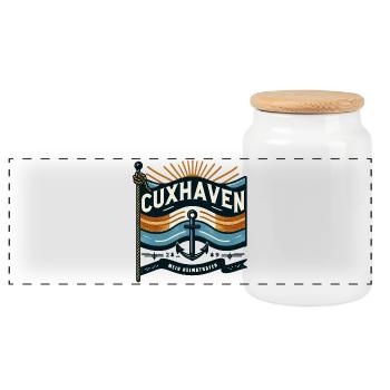 CUXHAVEN - MEIN HEIMATHAFEN - Panorama Keksdose mit Holzdeckel - Weiß - Vorne