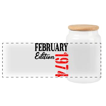 53 years old - Birthday February 1974 - Panoramic Cookie Jar with Wooden Lid - white - Front