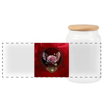 Magnifique rose steampunk avec des ailes. - Boîte à biscuits avec couvercle en bois - blanc - Devant